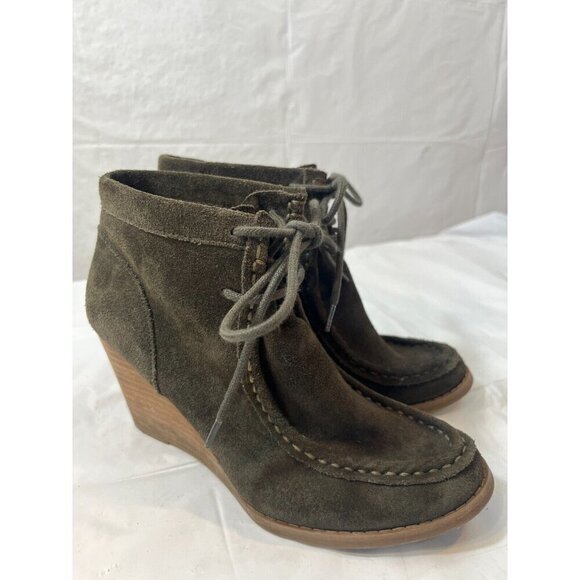 Lucky Brand Ysabel Moss Green Lace Up Wedge Boots Women's 7.5 - Picture 1 of 14